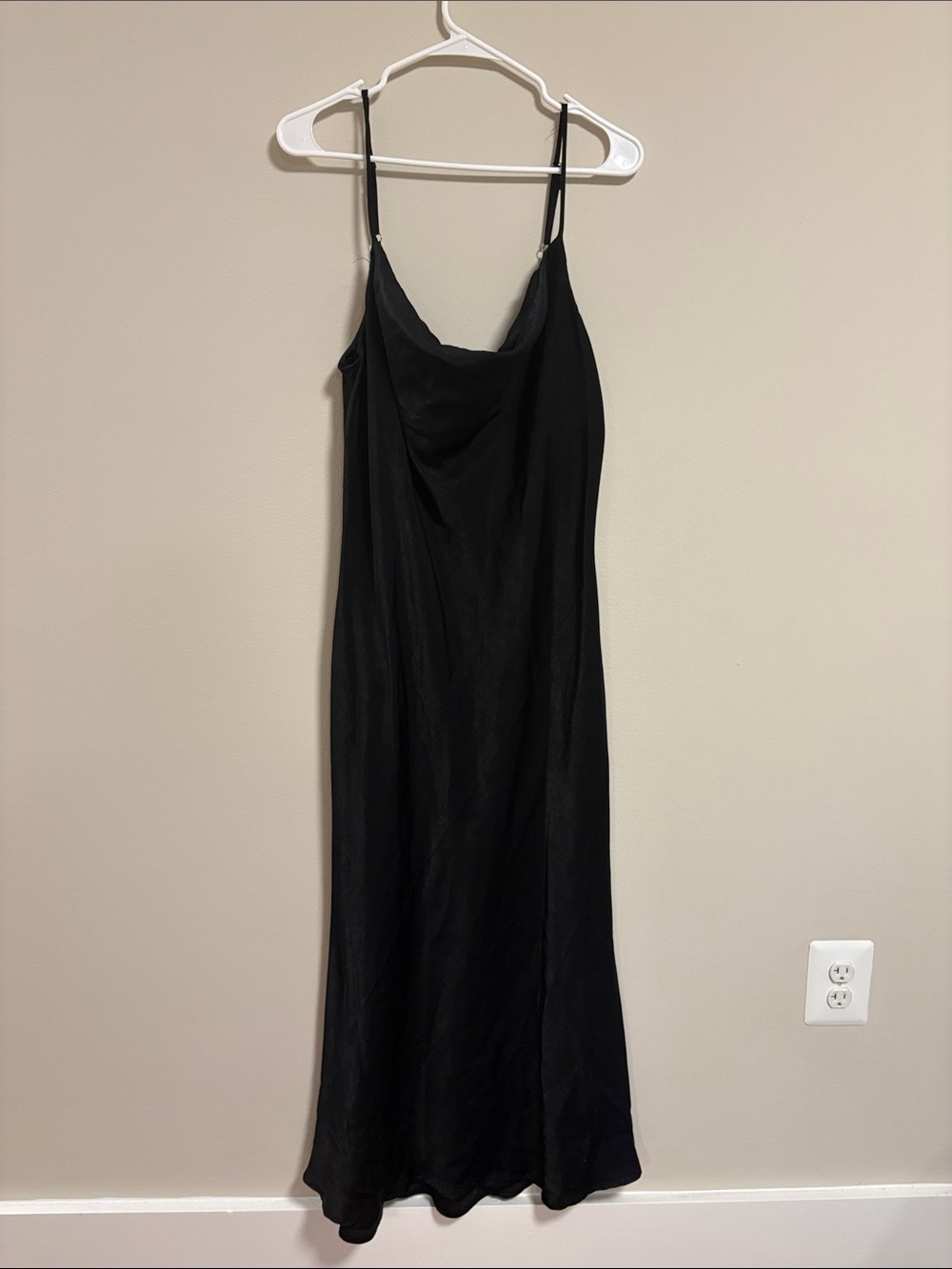 See You Monday Black Satin Cowl Midi Slip Dress